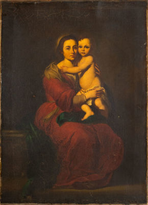 בעקבות ברתולומי אסטבן מורילו (Bartolome Esteban Murillo 1617-1682), מדונה וילד. שמן על בד 
89X63 