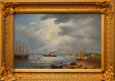 אמן לא מזוהה (אסכולה רוסית), נוף ימי. שמן על בד 
חתום (ימין למטה). 
41X64 ס"מ 
מצב: לפירוט מצב 