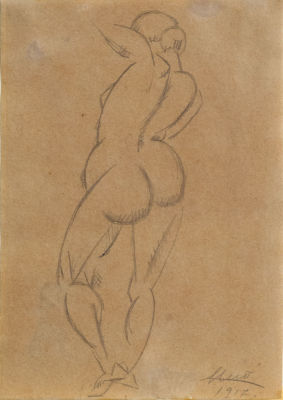 חואן מירו (Joan Mirro), עירום. עפרון על נייר מחברת 
1917 
חתום ומתוארך (ימין למטה). 
3.319X12.7 