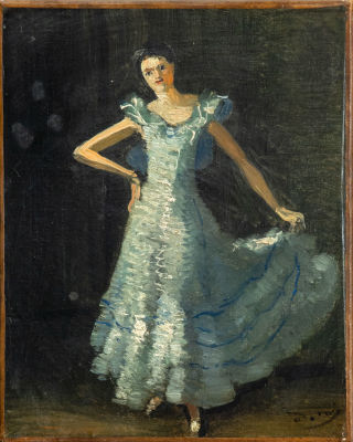 אנדרה דרן (Andre Derain 1880-1954), La Robe de Bal. שמן על בד 
1948 
חתום (ימין למטה). 
28.8X23 