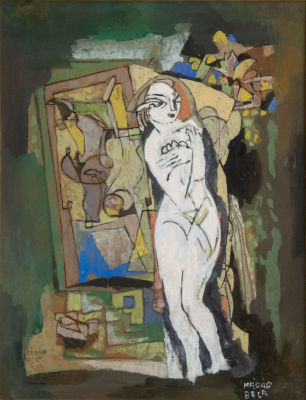 בלה קדר (Bela Kadar 1877-1956), עירום. טמפרה על נייר 
חתום (ימין למטה) וחתום שנית (שמאל למטה). 