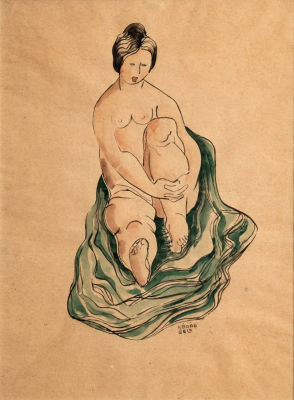 בלה קדר (Bela Kadar 1877-1956), עירום. אקוורל על נייר 
חתום (ימין למטה). 
28X21 ס"מ 
מצב: לפירוט 