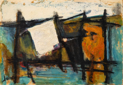 מרסל ינקו (1895-1984), מופשט. שמן וגבס על קרטון מוצמד לעץ על ידי האמן 
1926 בקירוב 
חתום (שמאל 