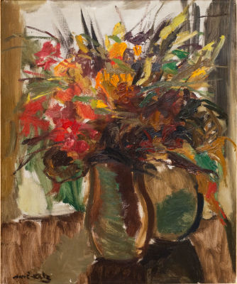 מאנה כץ, פרחים. שמן על בד 
חתום (שמאל למטה). 
74X60 ס"מ 
הערות: במסגרת צרפתית תקופתית. 
מצב: 