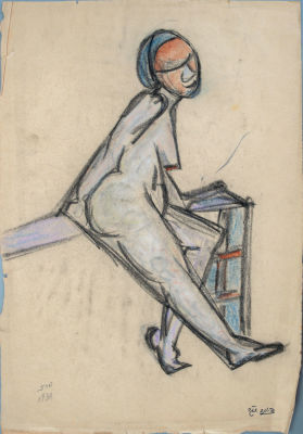 ציונה תג'ר, עירום. פחם ואקוורל על נייר 
1931 
נושא חותמת העזבון (ימין למטה), נושא כיתוב "פריז" 