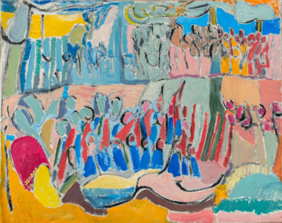 יהודית סובל, דמויות בנוף. שמן על בד 
1951 
חתום, מתוארך (שמאל למטה), חתום בעברית (ימין למטה) 