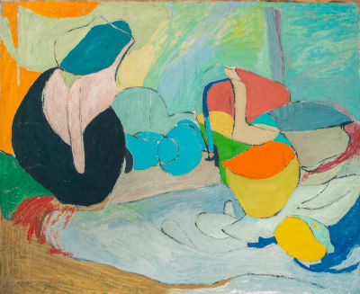 יהודית סובל, דמויות. שמן על בד 
חתום מתוארך 51 (שמאל למטה), חתום בעברית (ימין למטה) וחתום שוב 