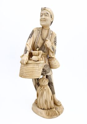 Okimono Figurine made of organic material, in the form of a pumpkin merchant, Japan, late 19th 