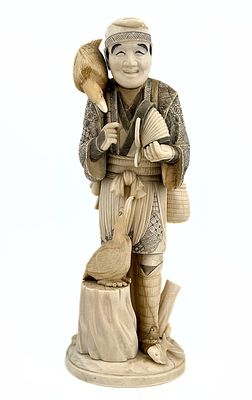 Okimono figurine made of organic material, in the form of Cormorant fisherman UKAI Japan, late 