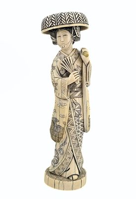 Okimono Figurine, Carved from Organic Material, Depicting a Japanese Woman, Japan, Late 19th to 
