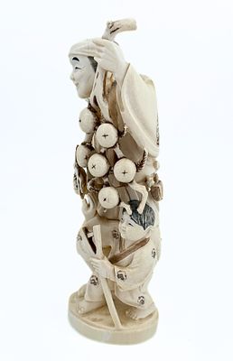 Okimono Figurine, Made of Organic Material, Depicting a Farmer and His Child, Late 19th to 
