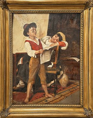 Luigi Bechi, 1979, Italy, Figures. Oil on canvas 
Signed (lower right) 
Dimensions including 