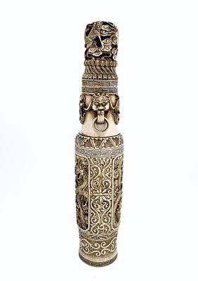 Antique Chinese Carved Vase, Made of Organic Material, 19th Century. Decorated with Sculpted 