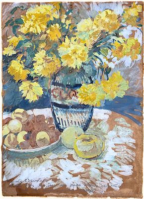 Konstantin Korovin (1861–1939), Still Life, Handwritten Dedication in Pencil. Mixed Technique: 