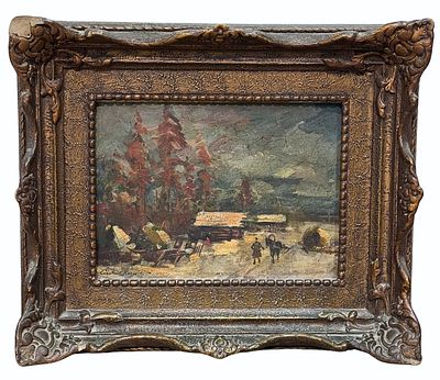 Konstantin Korovin (1861–1939), Landscape with Figure and Horse. Oil on Panel 
Signed (lower 