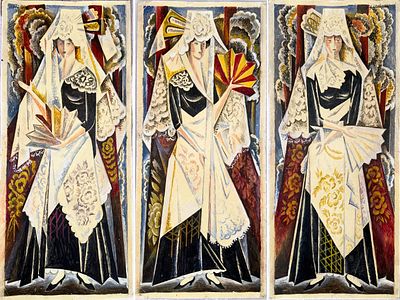 Natalia Goncharova (1881–1962), triptych. Watercolor on paper 
Signed: 
The first, rightmost in 