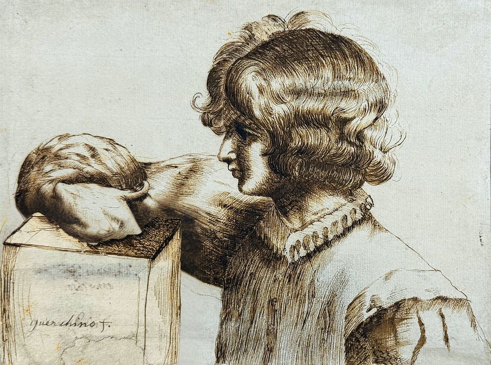 Portrait in the manner of Guercino, Europe, 19th – early 20th century. Sepia on paper 
Signed 