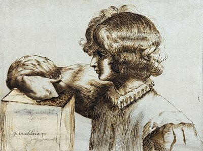 Portrait in the manner of Guercino, Europe, 19th – early 20th century. Sepia on paper
Signed