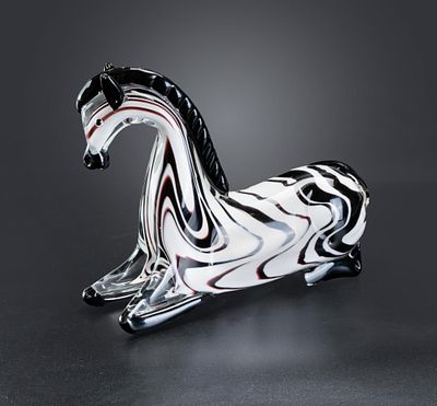MURANO VINTAGE AMBER GLASS FIGURINE HANDMADE IN THE SHAPE OF A ZEBRA FOAL. Height: 16.5 cm