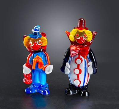 PAIR OF VINTAGE MURANO GLASS CLOWN FIGURINES. Height: cm
Width: cm
Provenance: Collection of