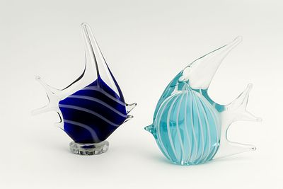 Antique Murano Glass Fish Pair. Blue fish: height 17.5 cm, length 12.5 cm
Turquoise fish: