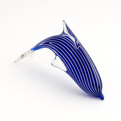Vintage Murano Striped Blue Glass Dolphin Figurine. Description
Height:13,5 cm
Width:26 cm