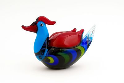 Colorful Blown Glass Duck Figurine, Murano. Height:13 cm
Width:22 cm
Provenance: Collection of