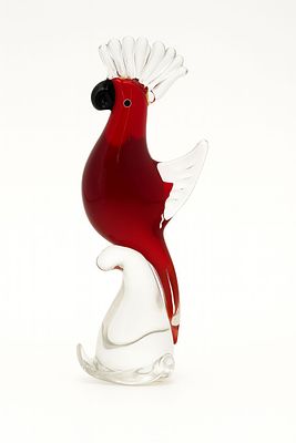 Murano Art Glass Red Cockatoo Figurine on Clear Swirl Base. Height:27 cm
Width:10 cm