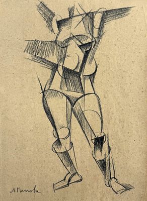 Liubov Popova (1889-1924), Cubist Composition: Woman Robot, Russia. Pencil on paper 
Signed 
