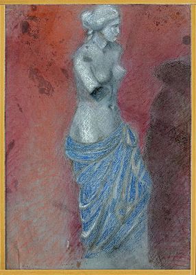 רנה מגריט (1898-1967 Rene Magritte), בלגיה, "ונוס". טכניקה מעורבת 
חתום (ימין למעלה) 
מידות 