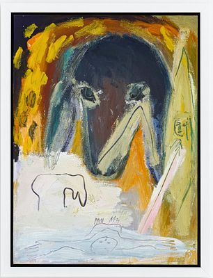 מנשה קדישמן (1932-2015 Menashe Kadishman), תל אביב . שמן על בד 
חתום (שמאל למטה), וחתום שנית בגב 