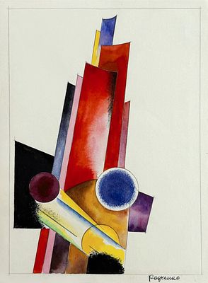 אלכסנדר רודצ'נקו (1891-1956 Alexander Rodchenko), ״קונסטרוקציה אבסטרקטית״. גואש, אקוורל ודיו על 