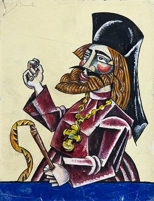 ליבוב פופובה (1889-1924 Lyubov Popova), דיוקן קוביסטי. גואש ואקוורל על נייר 
חתום בפינה השמאלית 