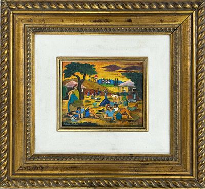 יוחנן סימון (1905-1976 Yohanan Simon), תל אביב. שמן על בד 
חתום בעברית (ימין למטה) וחתום שנית 