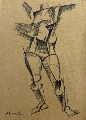 Liubov Popova (1889-1924), Cubist Composition: Woman Robot, Russia. Pencil on paper 
Signed 