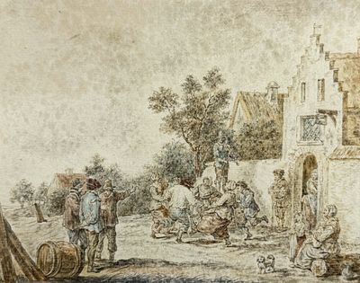 Attributed to David Teniers the Younger (1610-1690)
Village Scene with Peasants. Ink and wash on 