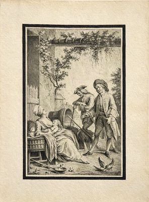 Attributed to Jean-Honore Fragonard (1732-1806)
Gallant Scene in a Garden. Ink and wash on paper 