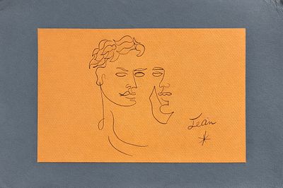 Jean Cocteau (1889-1963), Double Profile Study. Ink on colored paper 
Signed lower right and 