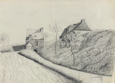 Attributed to Vincent van Gogh (1853-1890), Landscape with Houses on a Hill
. Sepia and ink on 