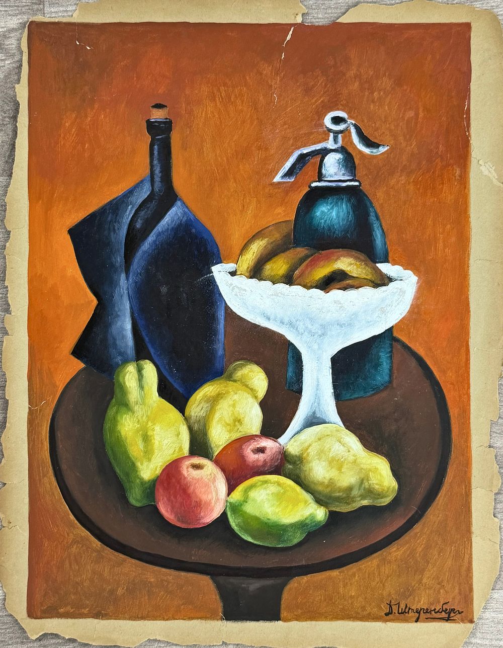 David Sterenberg (1881-1948), Still Life with Fruit and Bottles. Gouache on paper 
Signed lower 