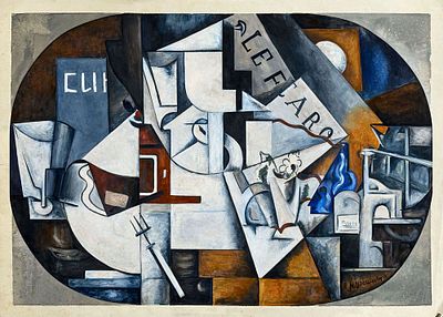 Nadezhda Udaltsova (1886-1961), Still Life with the Newspaper “Le Figaro”. Gouache on paper 
