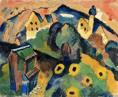 Wassily Kandinsky (1866-1944), Landscape with Houses. Gouache and watercolor on paper 
Signed 