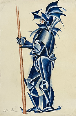 Lyubov Popova (1889-1924), Cubo-Futurism, Medieval Soldier. Gouache on paper 
Signed lower left 