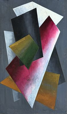 Alexander Vesnin (1883-1959), "Abstract Composition"1917. Oil on wooden board 
Handwritten 