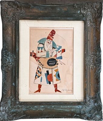Sergei Chekhonin (1878-1936), "Cubist Musician". Gouache on paper 
Signed lower right 
