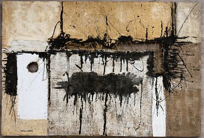 Manolo Millares (1926–1972), 
Cuadro, 1960. Mixed media on burlap (hessian), incorporating 