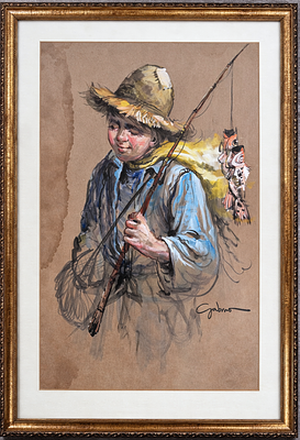 Gabino(20th century), Fisherman. Gouache on paper 
Signed lower right 
Dimensions (including 