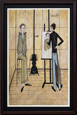 Attributed to Bernard Buffet (1928-1999), The Artist and the Model
. Mixed media on paper 