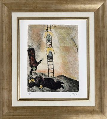 Marc Chagall (1887-1985) , Jacobs Ladder. Lithography hand colored etching on paper 
Signed and 