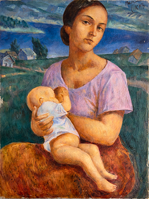 Kuzma Petrov-Vodkin (1878–1939), Mother and Child. Oil on canvas 
Signed and dated 1920 upper 